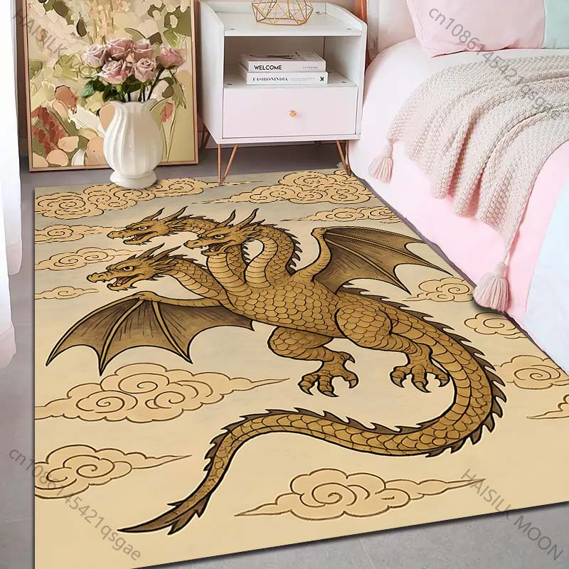 Three-headed Dragon Flying Among Clouds Carpet for Living Room Bedroom Sofa Home Decor Rus Non-slip Floor Mat Luxury Gift