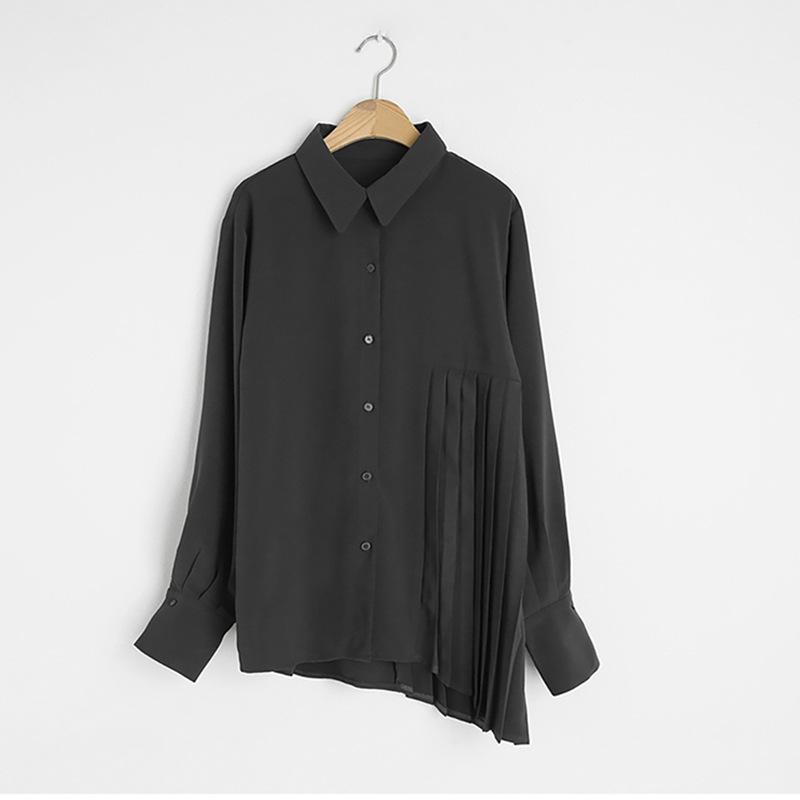 

Осенняя новая рубашка женская дизайнерская Sense нерегулярные боковые складки свободная однотонная рубашка женская L