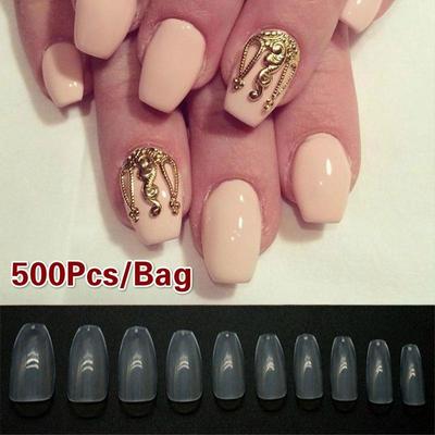 500pcs Novo Design Pontas de Unhas Caixão Longas Transparentes Unhas Falsas ABS Artificiais Cobertura Total Unhas Postiças DIY A