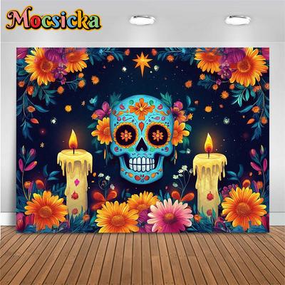 Mocsicka Tag der Toten Hintergrund Fotografie Kunst Blume Schädel Kerze Todesfest Dekoration Halloween Party Foto Hintergrund