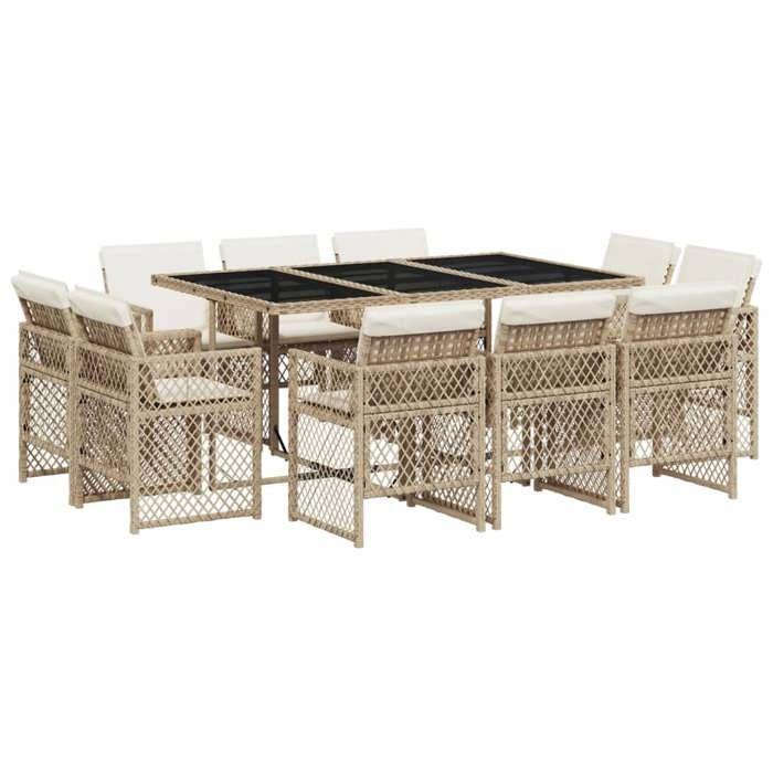 VidaXL Ensemble à manger de jardin et coussins 11 pcs beige poly rotin, ensemble de salle à manger d'extérieur 3210850
