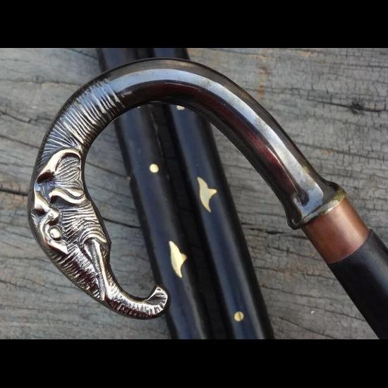 Vintage Laska z Rękojeścią w Kształcie Słonia w Antycznym Stylu Wiktoriańskim Drewniana Laska do Chodzenia