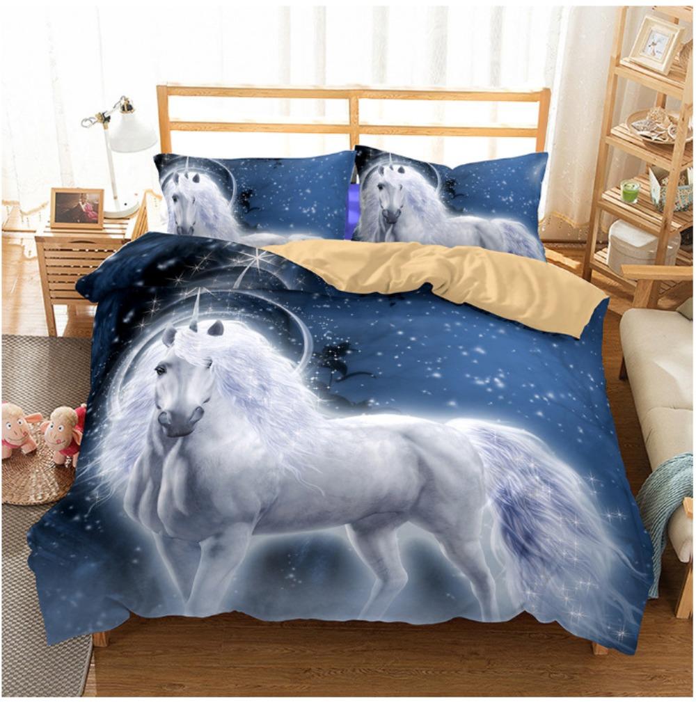 White Horse Print Bedding Set,Unicorn Pattern Duvet Cover Set with Zipper Pillowcase Gifts Multi Styles Customizable Size