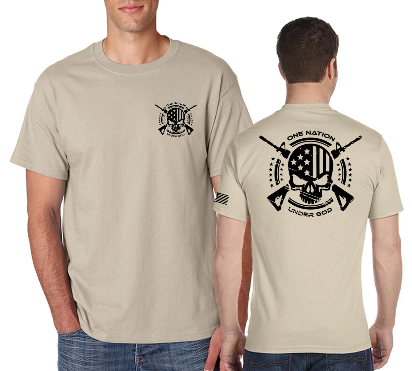 

ONE NATION UNDER GOD T-Shirt American Patriot Flag Skull Rifles NRA on S-6XL Tee 3XL