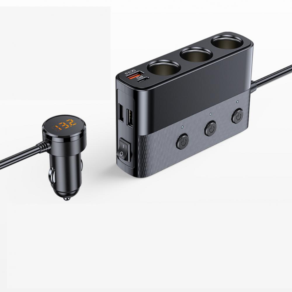 DC12V-24V Car Charger 128W High Power 7holes Multi-function Car Charger Conversion Plug Cigarette Lighter Splitter