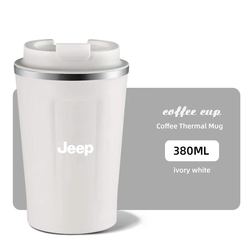 For Jeep 380ML Portable Car Coffee Cup Laser Auto Logo Insulated Mug For Jeep Wrangler Rubicon Renegade Compass Grand Cheroke