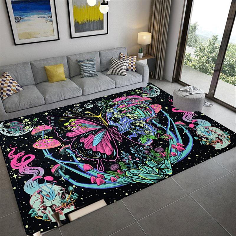 Skull and Butterfly Carpet Rug for Living Room Bedroom Home Sofa Decoration,Kids play Non-slip Floor Mat