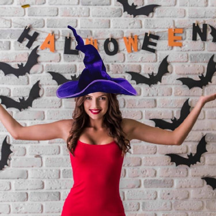 Divadelní zakřivený čarodějnický klobouk pro dospělé a teenagery Halloweenská párty Oblečení na maškarní ples Kouzelnický klobouk Pokrývka hlavy pro Cosplay událost