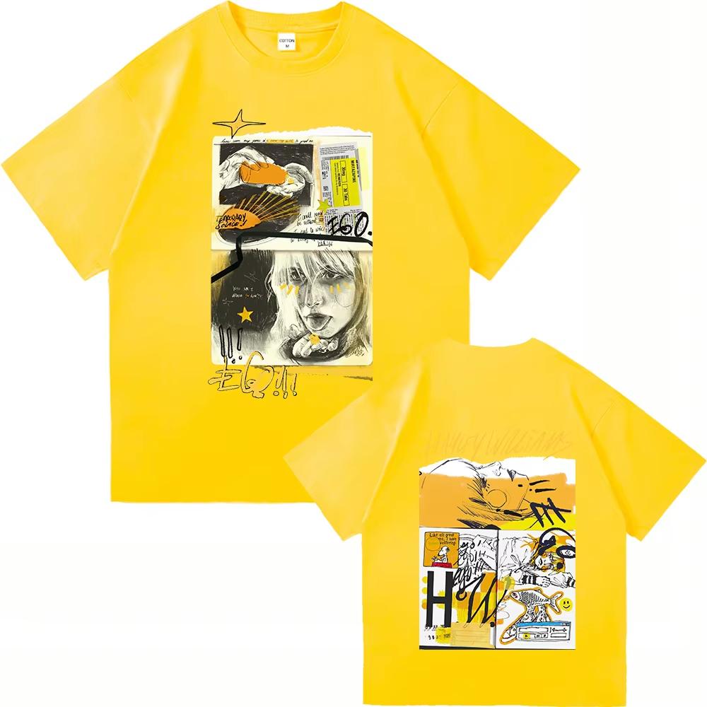 Hayley Williams Collage Doodle Double Sided Print T-Shirt Men Women High Street Oversized T-shirt Y2K Harajuku Punk Gothic Round T-shirt