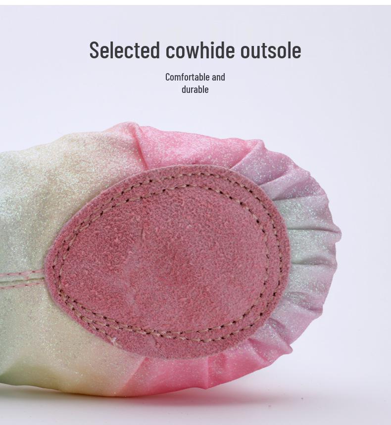 Girls' Sequin Rainbow Ballet Shoes with Soft Cat Paw Soles for Dance Practice & Performance