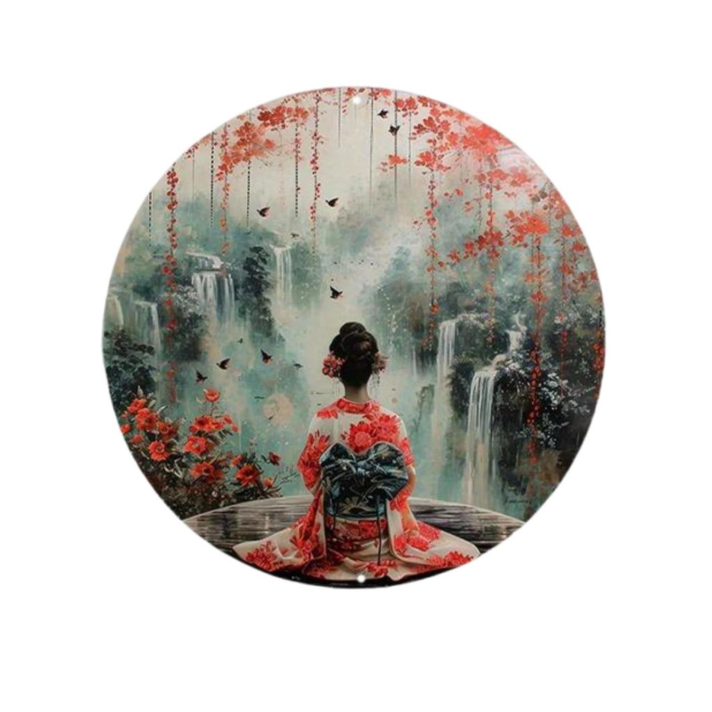 Round Aluminum Metal Sign Wreath Decorative Sign Bedroom Decoration Gifts Japanese Kimono Theme For Bar Club Home Wall Decor