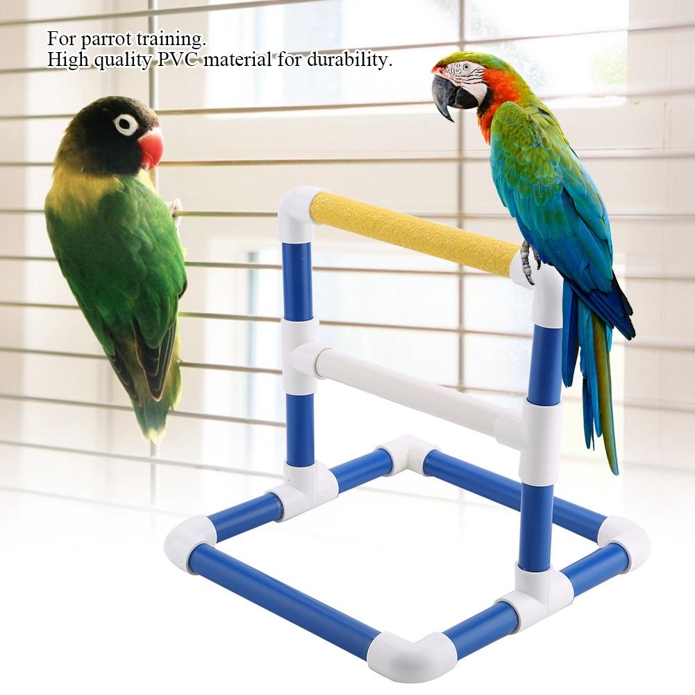 Parrot Stand Perch Rack Bird Play Center Toy Tray Training (Scrub)
