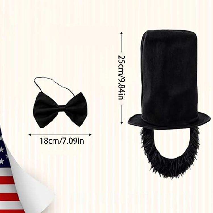 Presidents Day Outfits Top Hat Beard Necktie Set Abrahams Lincolns Costume Accessories for Halloween Dress Up Cosplay