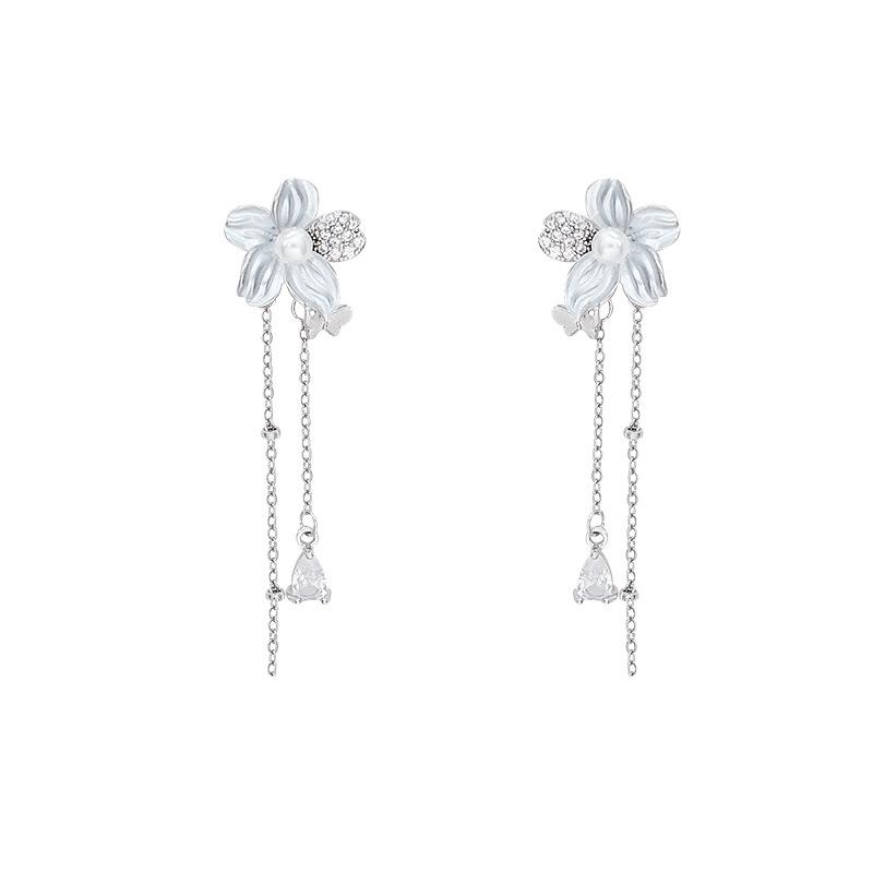 Light Luxury Long Tassel Flower Earrings for Women Japanese and Korean Style Niche High-End Dangle Earrings Jewelry Accessories