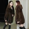 Womens Faux Fur Hooded Coat Winter Warm Thickened Mid-Length Jacket Cold Weather Stylish Elegant Outwear