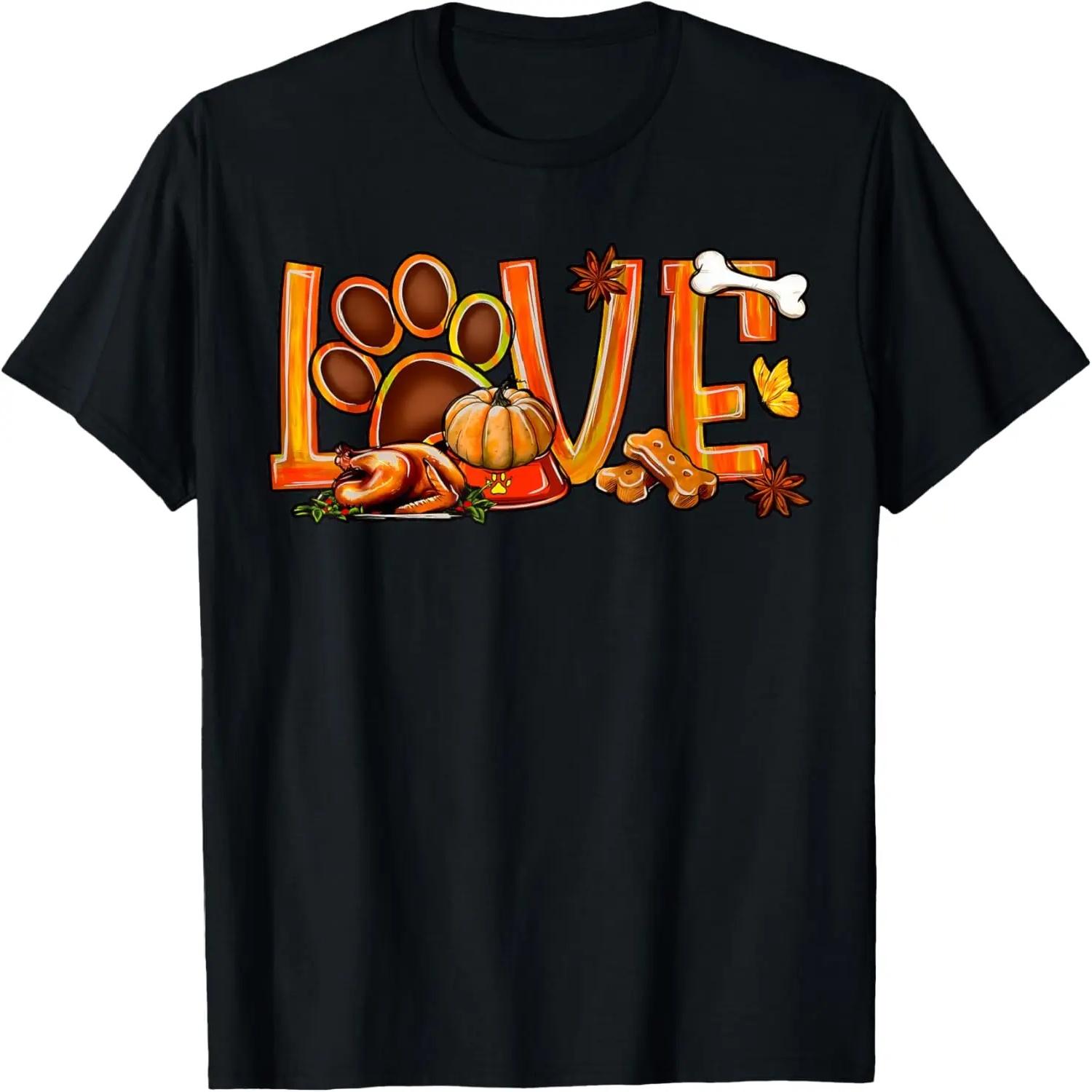 Love Dog Paw Print Turkey Pumpkin Fall Autumn Thanksgiving T-Shirt S