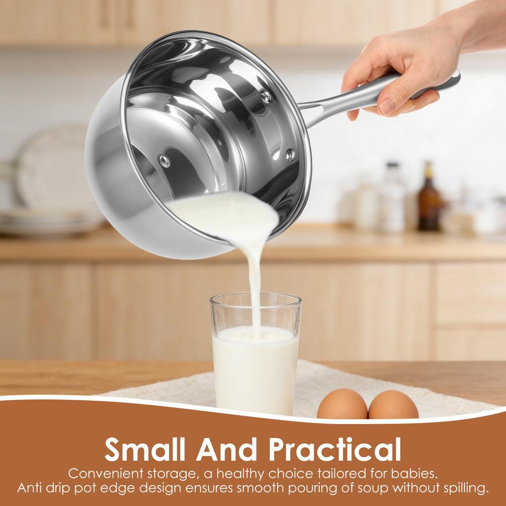 Stainless Steel Milk Pot Non-stick Sauce Pot Heavy Duty Sauce Milk Pan Multi-purpose Induction Cookware Pots for Cooking Kitchen