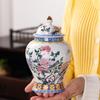 Gold-plated Ceramic Tea Jar Vintage Blue and White Porcelain Sealed Storage Jar Moisture-proof Candy Tea Pot Storage Container
