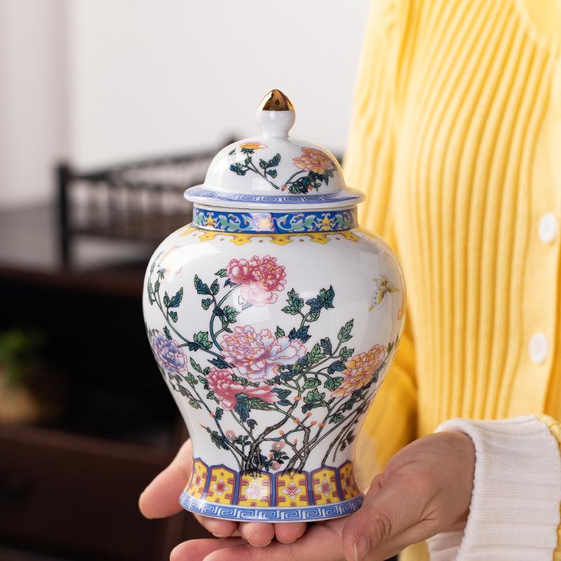Gold-plated Ceramic Tea Jar Vintage Blue and White Porcelain Sealed Storage Jar Moisture-proof Candy Tea Pot Storage Container