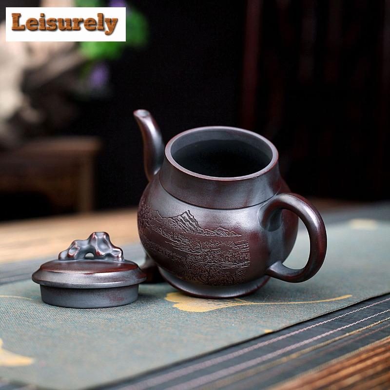 320ml Ancient Yixing Purple Clay Teapots Handmade Pot Raw Ore Antique Red Mud Kettle Chinese Zisha Tea Set Cafes Decoration Gift