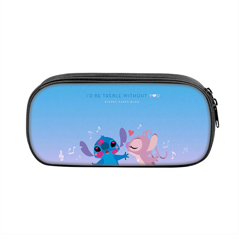 Stitch Pencil Case With Dual Zipper Polyester Storage For Kids And Students
