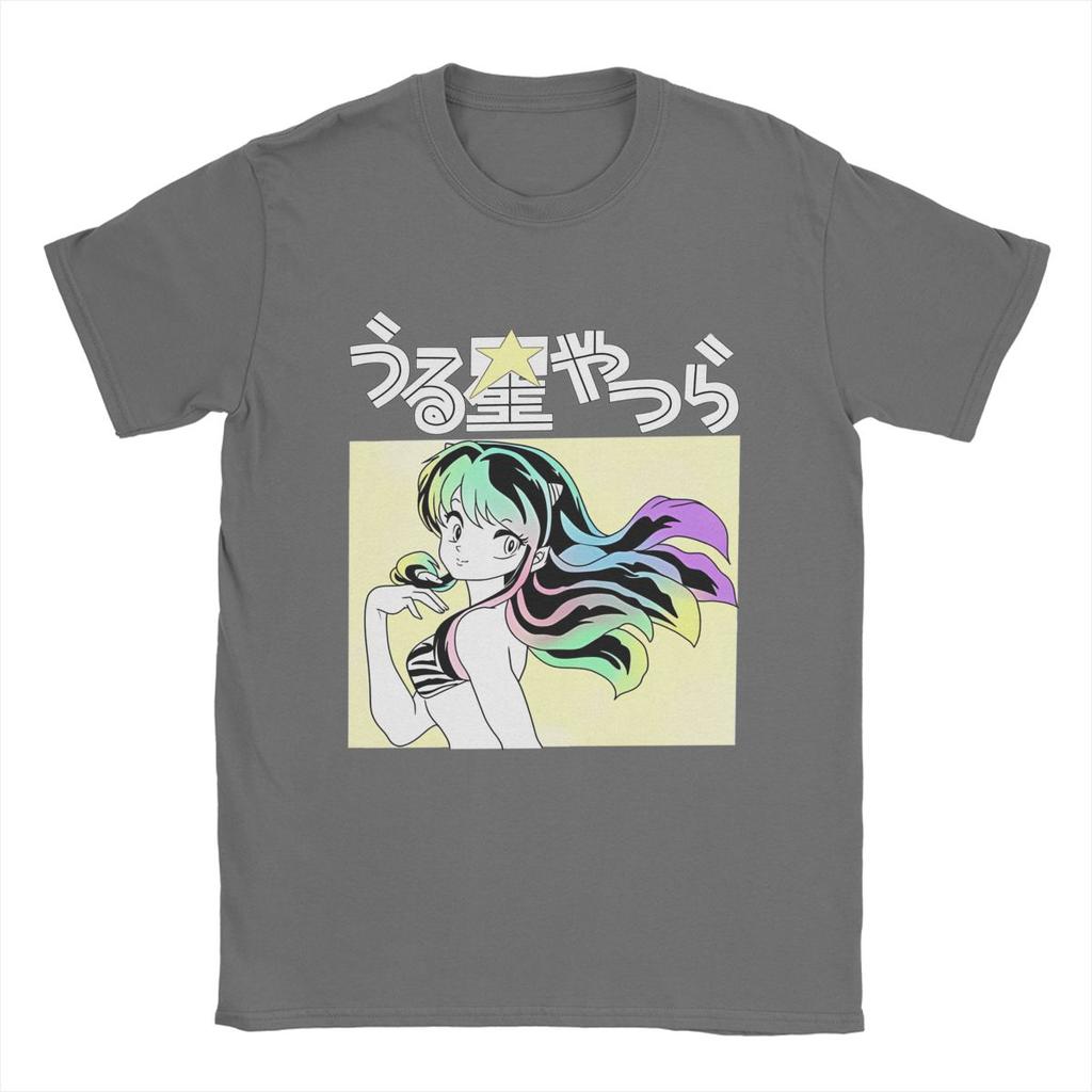 Herren T-Shirts Urusei Yatsura Lum Vintage 100% Baumwoll-Tees Kurzarm Anime T-Shirts Rundhals-Tops Bedruckt