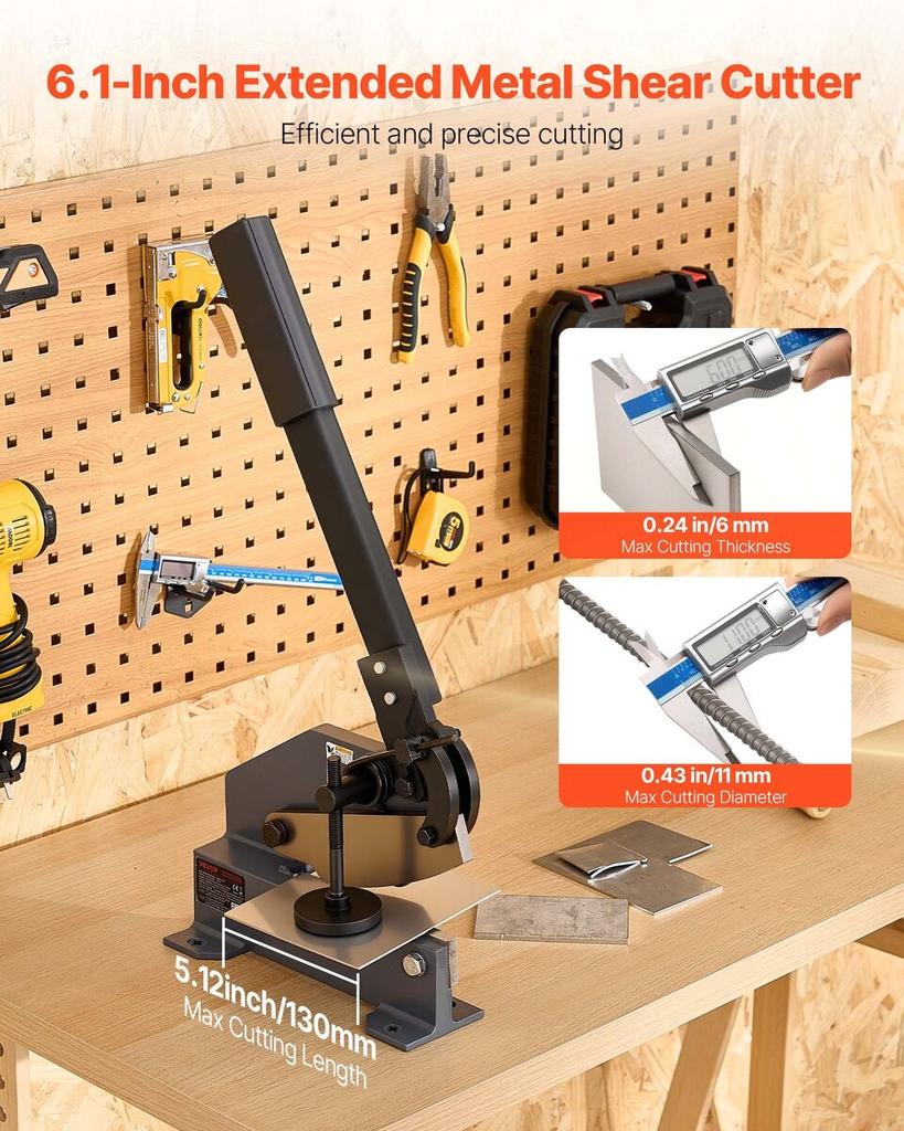 Sheet Metal Shear, 155 Mm Manual Hand Plate Shear, Heavy Duty Mounting Type Sheet Cutter with Solid Steel Frame, High Precision, Extended Handle for