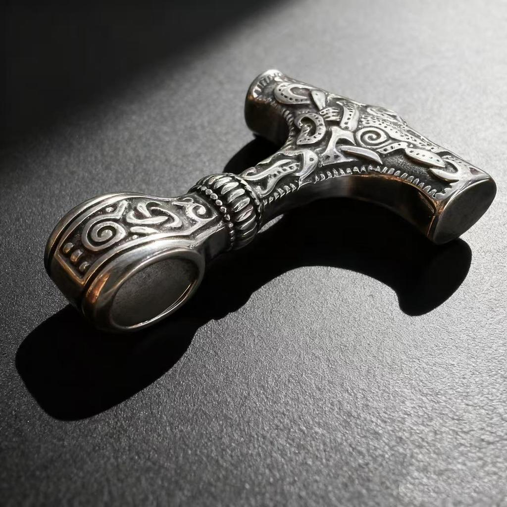 HNSP Nordic Odin Viking  Mjolnir Stainless Steel Pendant Necklace For Men Vintage Runes Thor Hammer  Accessories