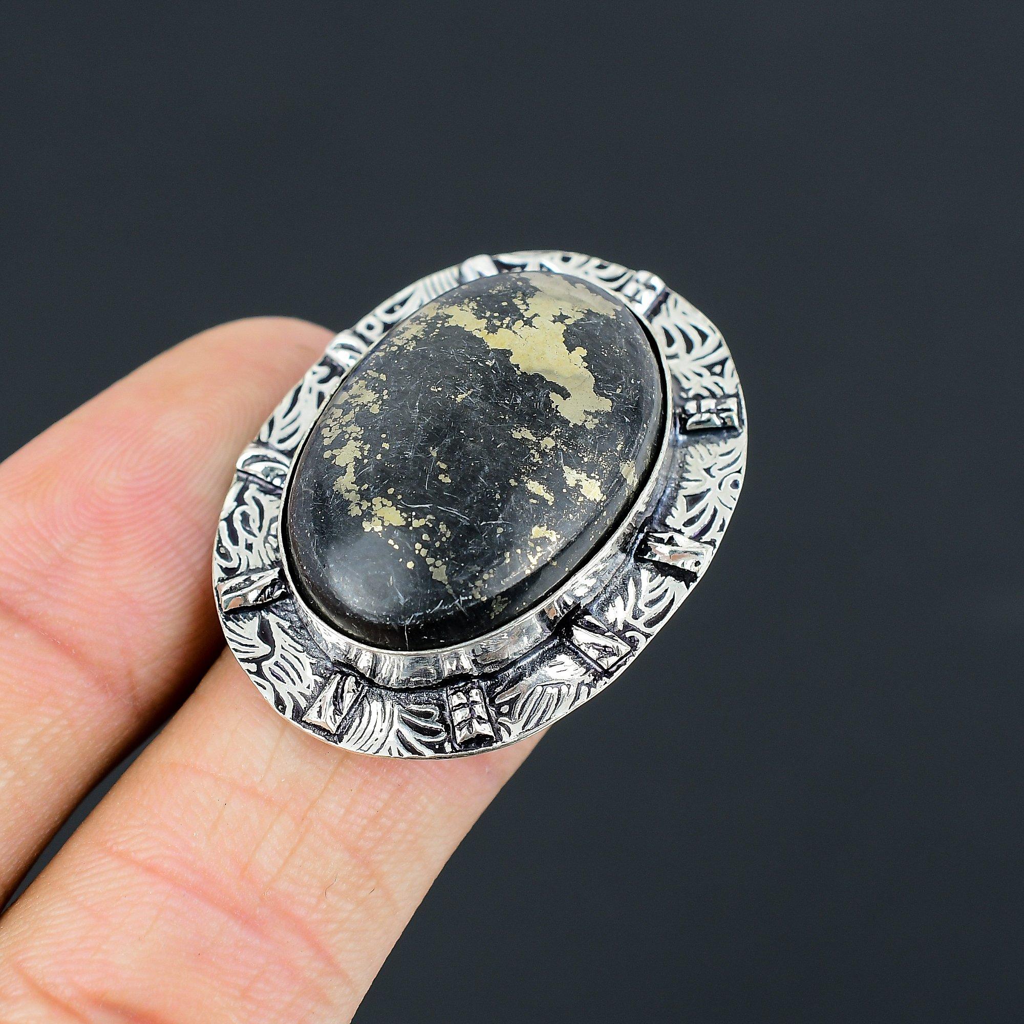 

Womens day Deal Oval Pyrite Stone Sterling Silver Promise Wife Ring Jewelry US 8 8