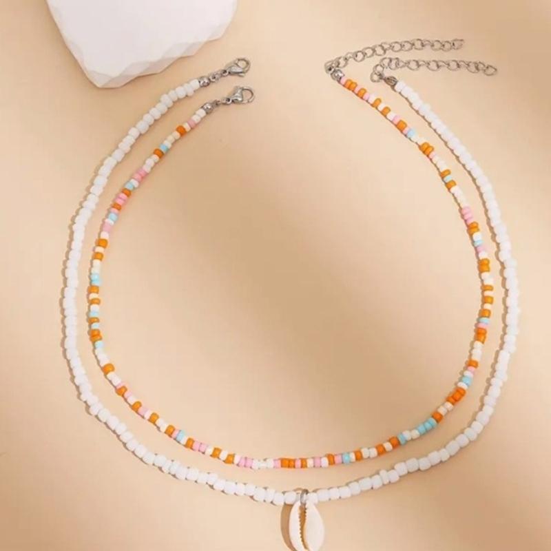 Bohemian Necklace Colorful Beaded Necklace Shell Pendant Necklace Set for Women Perfect for Holiday Party and Daily Wear