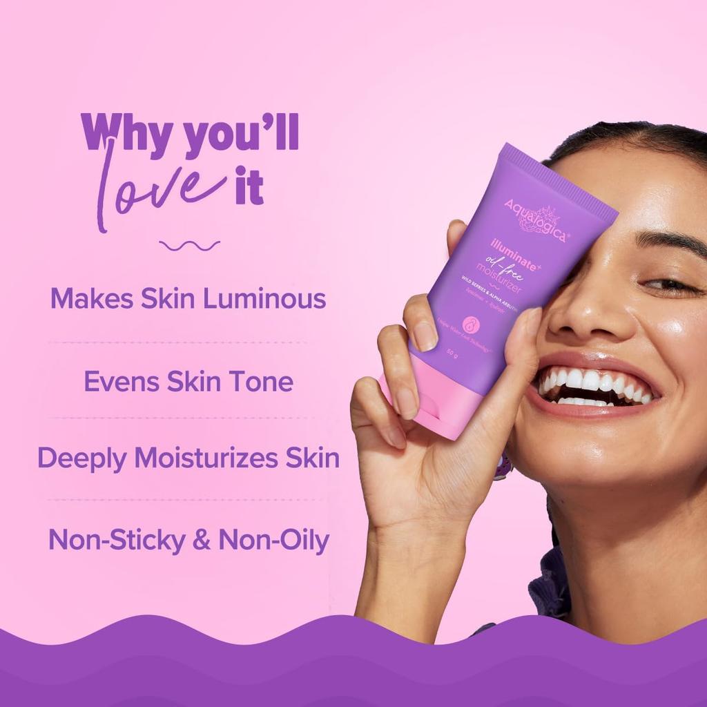 Aqualogica Illuminate+ Ölfreier Feuchtigkeitsspender Für Strahlende Leuchtende Haut, Leicht Nicht Klebrig Tägliche Feuchtigkeitsversorgung 50 g