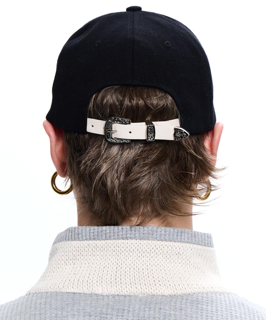 Aleseueseussi Denim Patched Rivet Ball Cap - Black/Ivory
