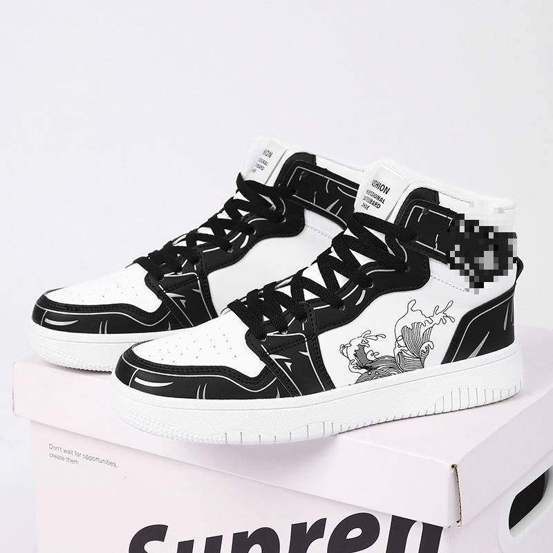 

High-top shoes men s large size sports fashion velvet middle school student Korean version casual shoe size warm board shoes spring and autumn shoe 39