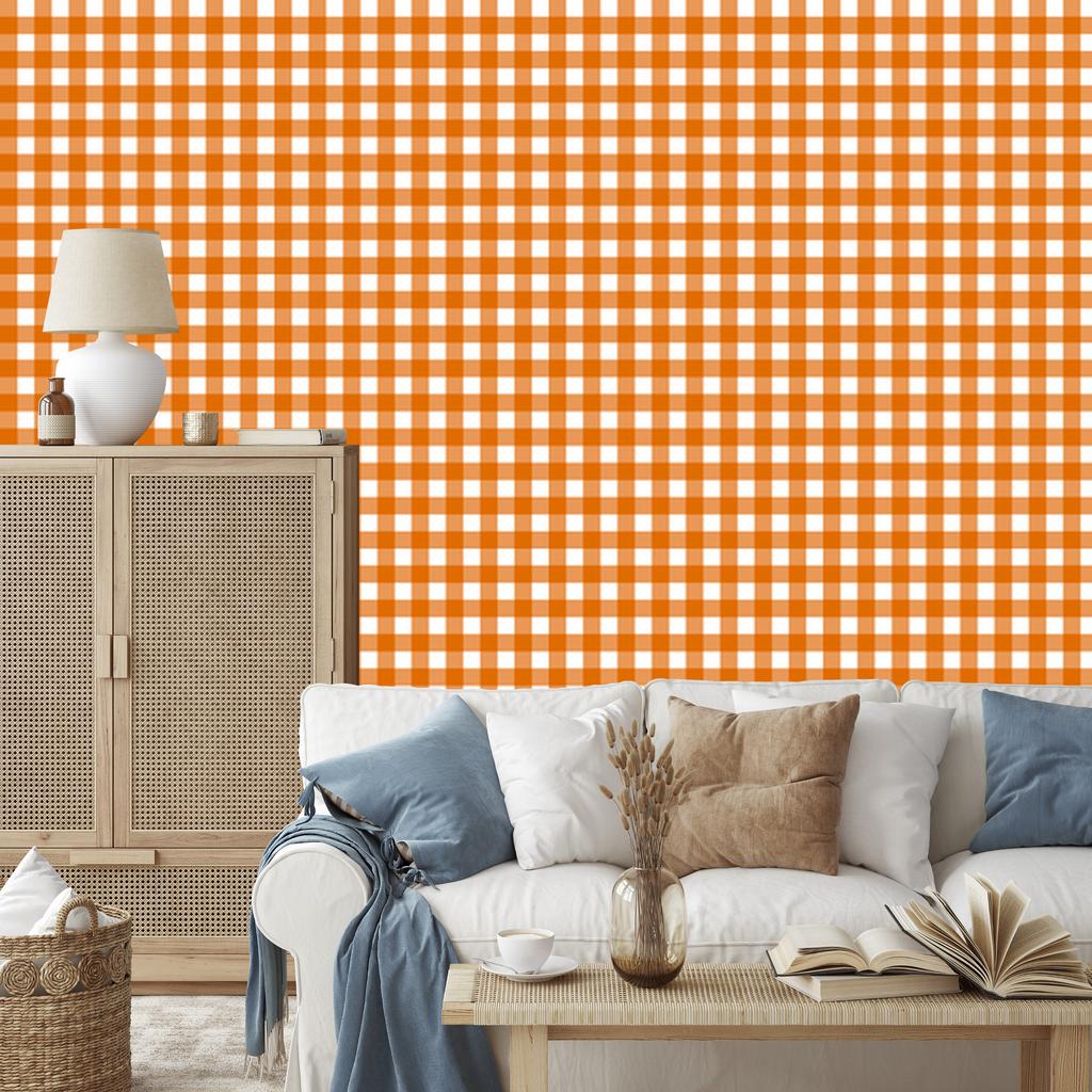 Colorful Retro Peach Plaid Wallpaper for Living Room and Bedroom 50x1000