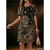 Summer Women's Casual Dress Short Sleeved Round Neck Ethnic Style Printed Loose Dress