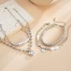 Silver Heart Pendant Bracelets Beaded Metal Hand Chain Trendy Imitation Pearl Bracelets  Gifts