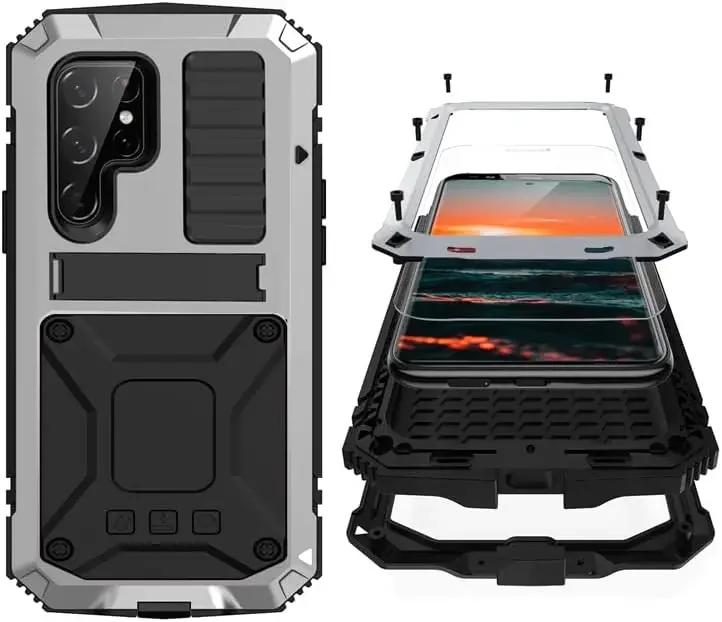 Robuste Aluminium-Metall-Panzerhülle für Samsung S24 S23 S22 S21 Note 20 Ultra S20 Plus A32 Stoßfeste Hülle Displayschutz