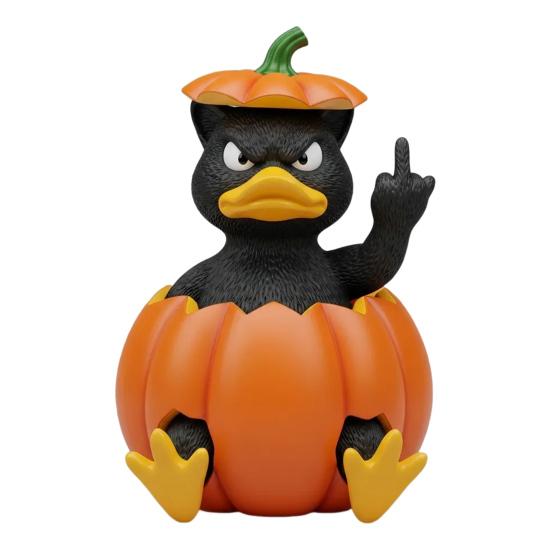 Halloween Ornament Pumpkin King Cat Duck Black Cat in Pumpkin Angry Expression Middle Finger Gesture Spooky Season Decor