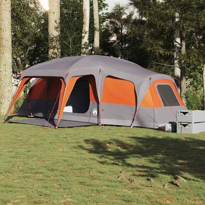 VidaXL Family Tent with Porch Dome 9 Person Grey and Orange, Tent, Garden Tent, Outdoor Shelter, Tent of 4009586
