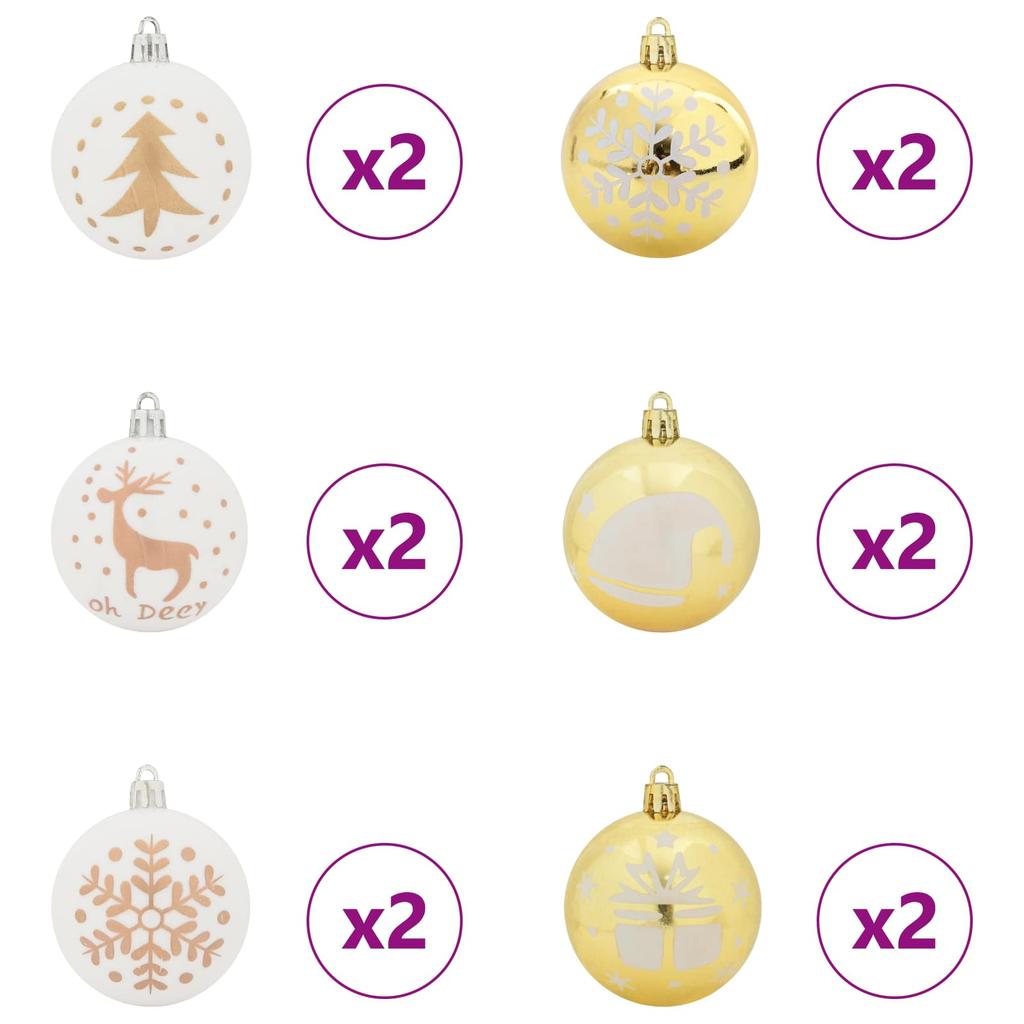 Christmas Ornament Set 40 pcs White & Gold Plastic