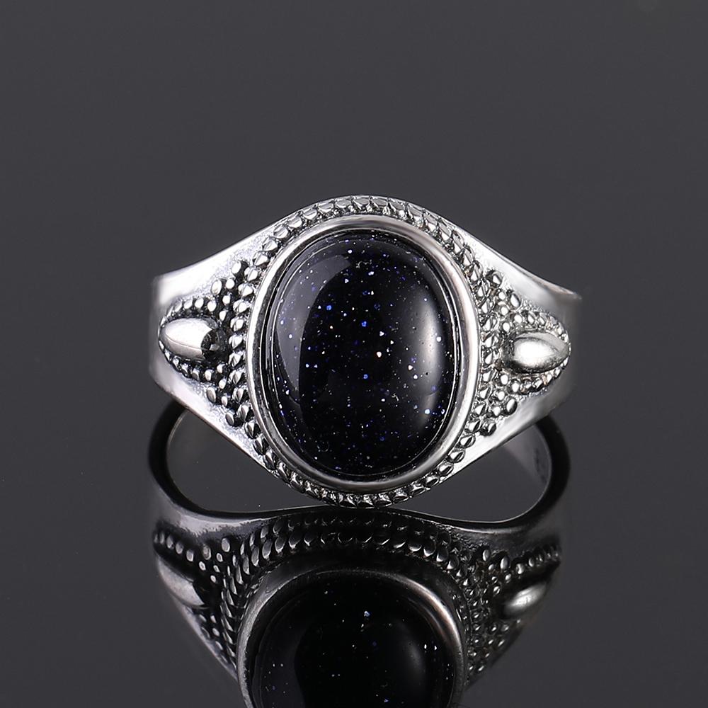 S925 Silver Ring for Women Oval Round Dropwater Natural Blue Sandstone Ring Gift Sun Shaped Retro Luxury Fine Jewelry