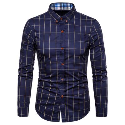 Camisa de Algodón para Hombre Moda Cuadros Camisas de Manga Larga Hombre Casual Negocios Slim Fit Camisa de Oficina