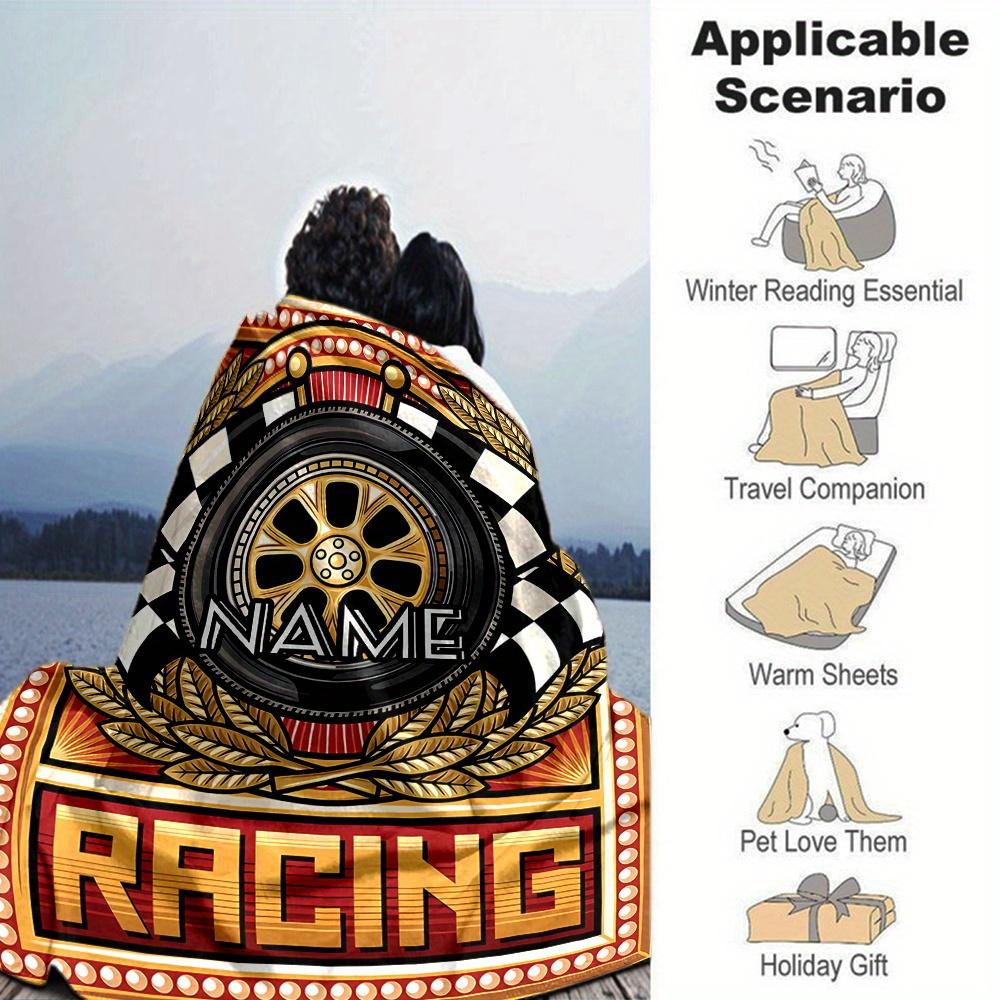 Racing Wheel Emblem Four Seasons Blanket Customized With Your Name Lightweight And Warm Perfect Gift For Home Office Camping Sofa Travel Beach Durable