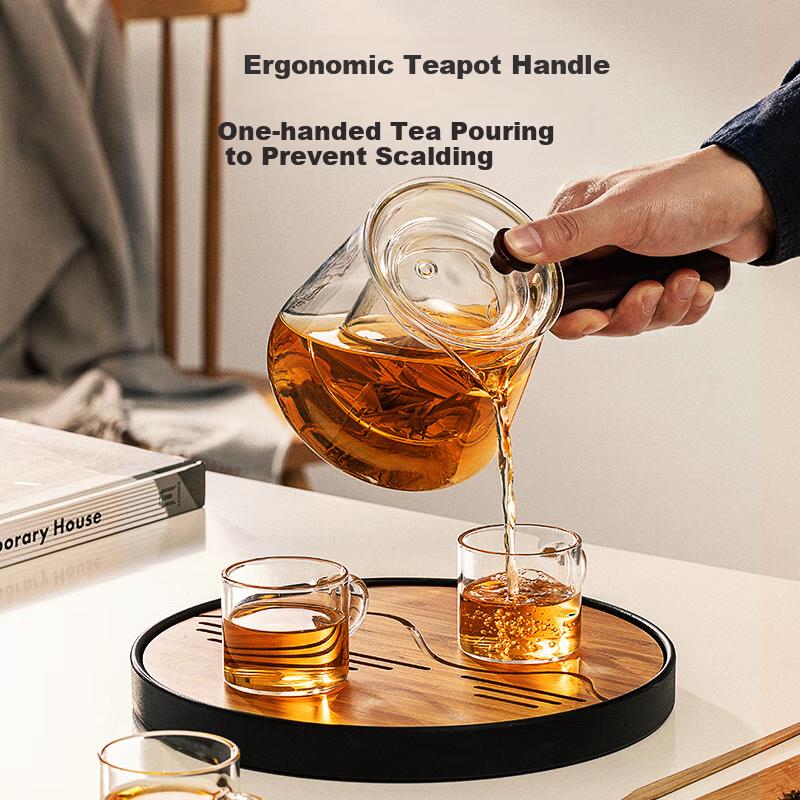 TEAHUE Glass Tea Pot with Side Handle, Tea Infuser Set with Separation, Glass Tea Set with Heating Functio