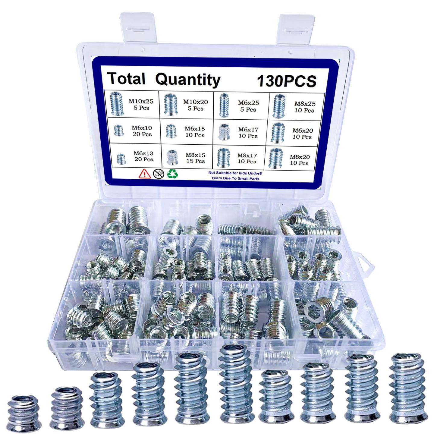 

Набор гаек с внутренними и внешними зубьями из углеродистой стали с белым цинковым покрытием, M6M8M10, цветной цинк, мебельные гайки, вставные гайки, коробка 130Pcs Inner and outer tooth nut set