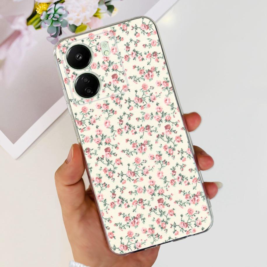 For Xiaomi POCO C65 Case Transparent Silicone Soft TPU Phone Cover For Xiaomi Mi Poco C65 Protective Bumper PocoC65 Flower Funda