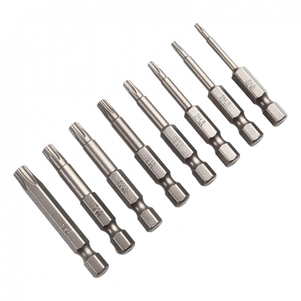 8Pcs 50mm 1/4 Hex Shank Magnetic Five-point Torx Screwdriver Bits Set T8-T40