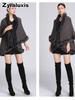 Women's Oversized Knit Poncho with Rabbit Fur Collar with Sherpa Lining for Fall Winter