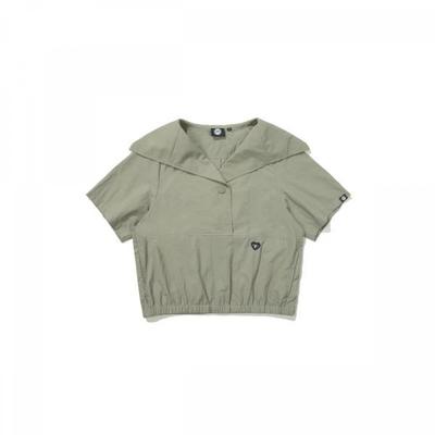 Women S Sailor Collar Short Sleeve Anorak  Olive 