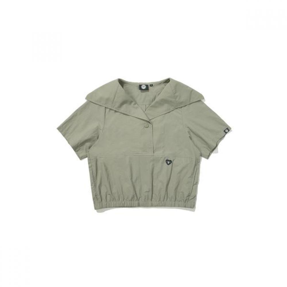 Women S Sailor Collar Short Sleeve Anorak  Olive 095